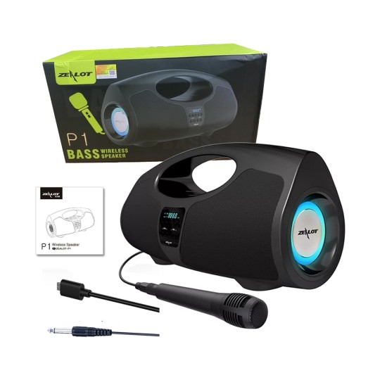 Coluna de Som Sem Fio Alta Potência Zealot P1 com Microfone 8000mAh 40W Preto Coluna de Som Sem Fio Alta Potência Zealot P1 com Microfone 8000mAh 40W Preto